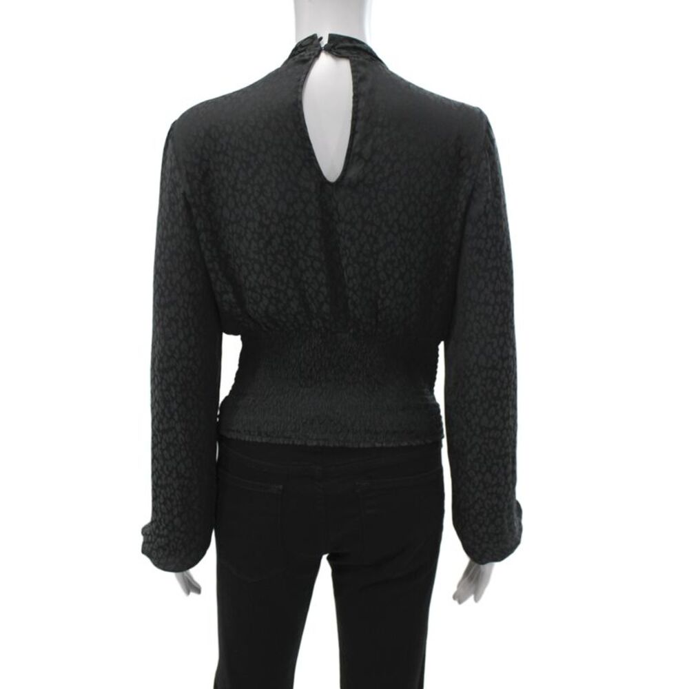 Steve Madden Womens Cropped Animal Print High Neck Button Black Blouse Size S - Picture 3 of 5